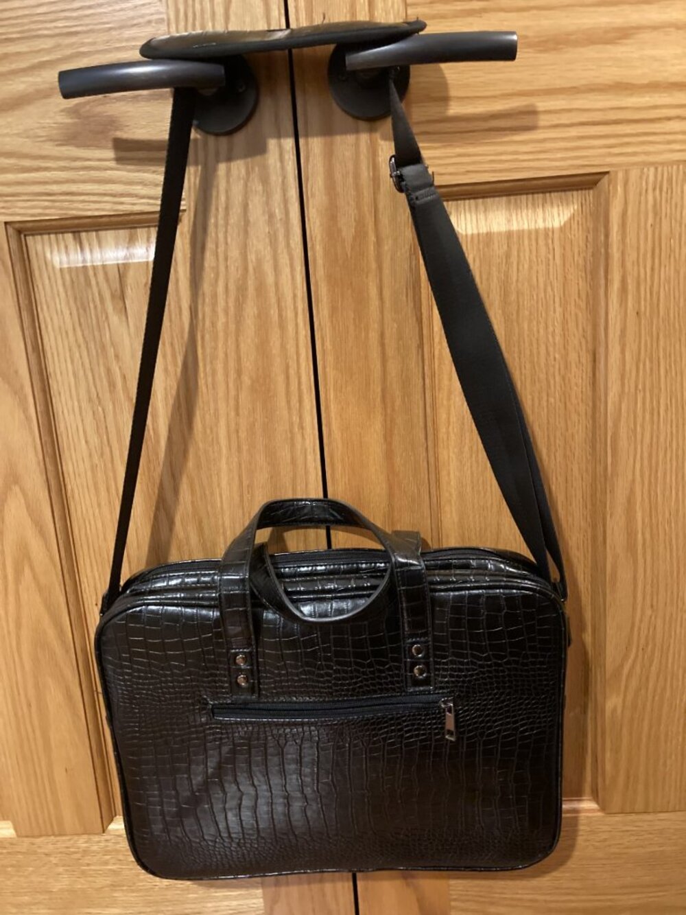 Black Crocodile‑Embossed Leather Laptop Briefcase — (NWOT)